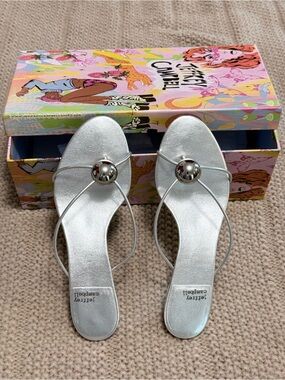 Jeffrey Campbell Silver Metallic Orb-Accent Slip-On Mules